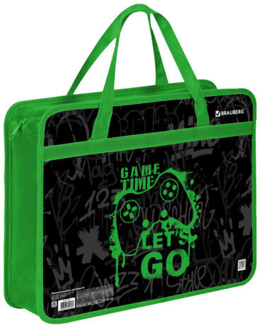 Папка на молнии с ручками BRAUBERG А4, 1 отделение, пластик, 80 мм, "Game time", 272167