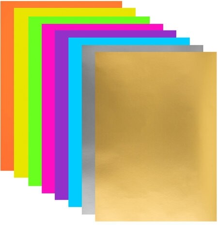 Цветная бумага, А4, ФЛУОРЕСЦЕНТНАЯ МЕЛОВАННАЯ (глянцевая), ВОЛШЕБНАЯ, 8 листов 8 цветов, на скобе, 200х280 мм, ЮНЛАНДИЯ, 129545