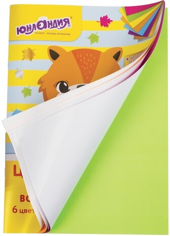 Цветная бумага, А4, ФЛУОРЕСЦЕНТНАЯ МЕЛОВАННАЯ (глянцевая), ВОЛШЕБНАЯ, 8 листов 8 цветов, на скобе, 200х280 мм, ЮНЛАНДИЯ, 129545