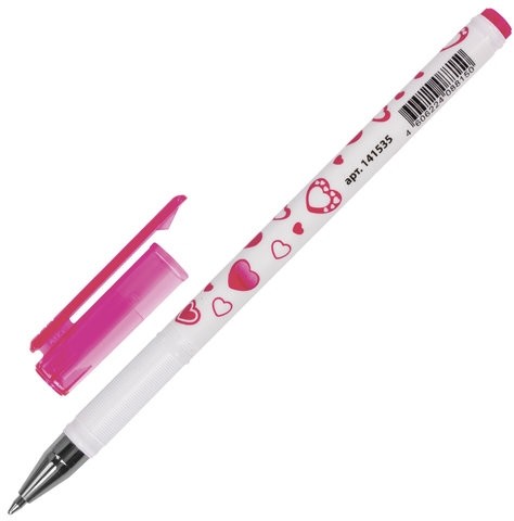 Ручка шариковая BRAUBERG "Сердечки", СИНЯЯ, корпус с печатью, узел 0,7 мм, линия письма 0,35 мм, 141535