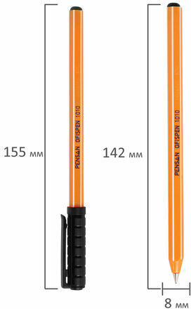 Ручка шариковая масляная PENSAN "Officepen 1010", ЧЕРНАЯ, корпус оранжевый, узел 1 мм, линия письма 0,8 мм, 1010/60