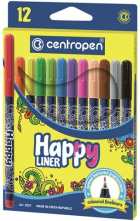 Ручки капиллярные (линеры) 12 ЦВЕТОВ CENTROPEN "Happy Liner", линия письма 0,3 мм, 2521/12, 2 2521 1202