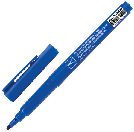 Маркер перманентный (нестираемый) BRAUBERG "CLASSICLine", СИНИЙ, корпус тонкий, наконечник 1 мм, 150297