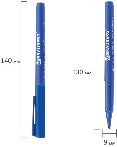 Маркер перманентный (нестираемый) BRAUBERG "CLASSICLine", СИНИЙ, корпус тонкий, наконечник 1 мм, 150297