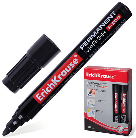 Маркер перманентный (нестираемый) ERICH KRAUSE "P-200", ЧЕРНЫЙ, круглый наконечник, 0,8-2,2 мм, 4777