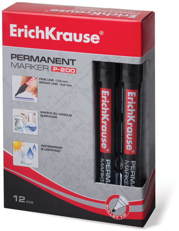 Маркер перманентный (нестираемый) ERICH KRAUSE "P-200", ЧЕРНЫЙ, круглый наконечник, 0,8-2,2 мм, 4777