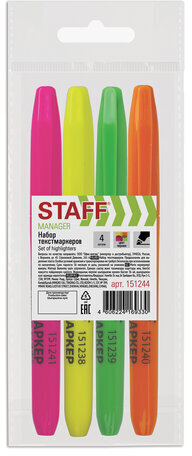 Набор текстовыделителей STAFF &quot;Manager&quot; HL-238, 4 шт., АССОРТИ, линия 1-3 мм, 151244