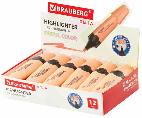 Текстовыделитель BRAUBERG "DELTA PASTEL", ПЕРСИКОВЫЙ, линия 1-5 мм, 151734