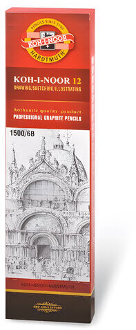 Карандаш чернографитный KOH-I-NOOR 1500, 1 шт., 6B, корпус желтый, заточенный, 150006B01170RU