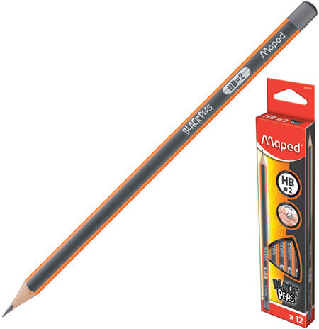 Набор карандашей чернографитных MAPED (Франция), 12 шт., "Black Pep's", НВ, трехгранные, без резинки, 850021