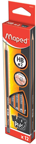 Набор карандашей чернографитных MAPED (Франция), 12 шт., "Black Pep's", НВ, трехгранные, без резинки, 850021