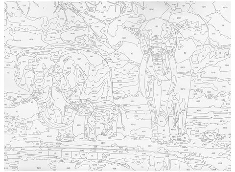 Картина по номерам А3, ОСТРОВ СОКРОВИЩ "СЛОНЫ", С АКРИЛОВЫМИ КРАСКАМИ, картон, кисть, 661630