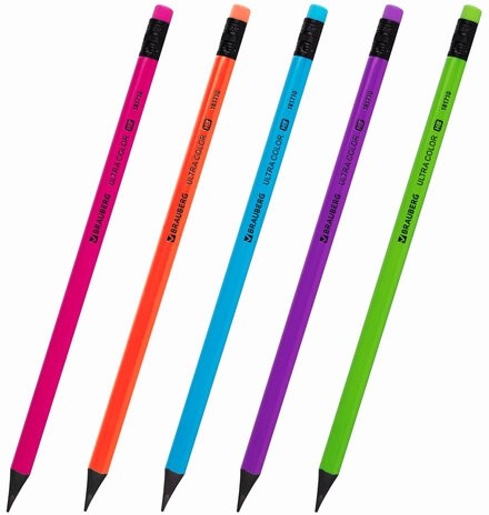 Набор карандашей чернографитных BRAUBERG "ULTRA COLOR" 12 шт., HB, с ластиком, пластиковые, 181710