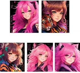 Тетрадь А5 48 л., ПЗБМ, скоба, клетка, выборочный TWIN-лак, &quot;Пинк Аниме&quot; (5 видов), 24970