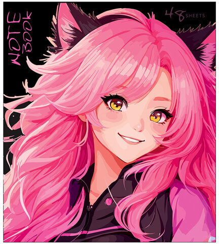 Тетрадь А5 48 л., ПЗБМ, скоба, клетка, выборочный TWIN-лак, "Пинк Аниме" (5 видов), 24970