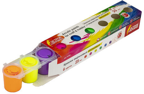 Краски акриловые НЕОН для рисования и хобби ОСТРОВ СОКРОВИЩ 6 цветов по 25 мл, 191692