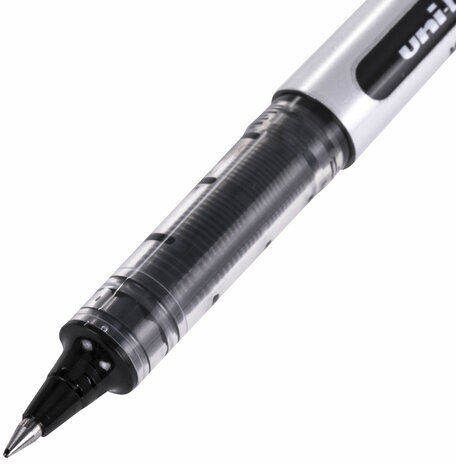 Ручка-роллер Uni-Ball Eye, ЧЕРНАЯ, корпус серебро, узел 0,5 мм, линия 0,3 мм, UB-150 BLACK