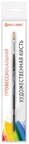Кисть художественная проф. BRAUBERG ART CLASSIC, синтетика мягкая под колонок, плоск, № 4, кор руч, 200697