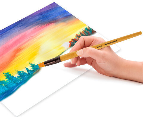 Кисть ПИФАГОР, СИНТЕТИКА, круглая, № 10, деревянная лакированная ручка, с колпачком, пакет с подвесом, 200850