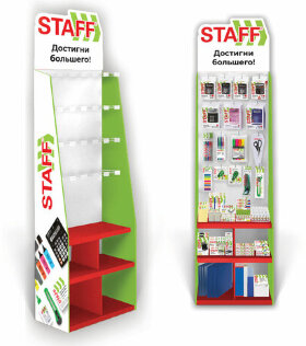 Стойка для размещения товара напольная УСИЛЕННАЯ STAFF, 200х60х40 см, 3 полки, 25 крючков, 504344