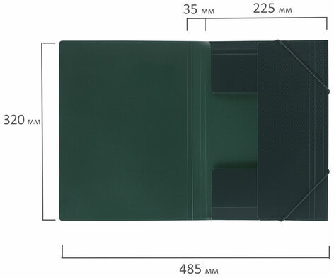 Папка на резинках BRAUBERG, диагональ, темно-зеленая, до 300 листов, 0,5 мм, 221337