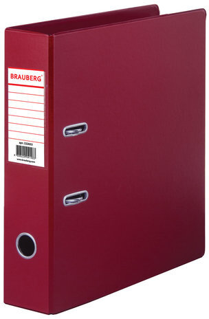 Папка-регистратор BRAUBERG с двухсторонним покрытием из ПВХ, 70 мм, бордовая, 222653