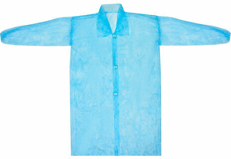 Халат одноразовый голубой на липучках КОМПЛЕКТ 10 шт., XXL, 56-58 размер, 110 см, резинка 30 г/м2, ОПТИТРЕЙД