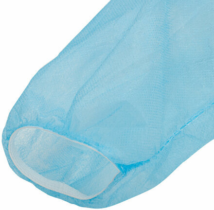 Халат одноразовый голубой на липучках КОМПЛЕКТ 10 шт., XXL, 56-58 размер, 110 см, резинка 30 г/м2, ОПТИТРЕЙД