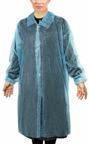 Халат одноразовый голубой на липучках КОМПЛЕКТ 10 шт., XXL, 56-58 размер, 110 см, резинка 30 г/м2, ОПТИТРЕЙД