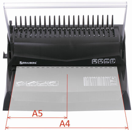 Переплетная машина для пластиковой пружины BRAUBERG B12, пробивает до 12 листов, сшивает до 450 листов, 530959