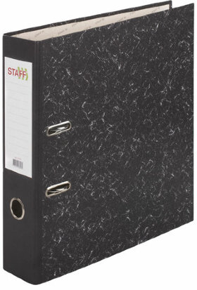 Папка-регистратор STAFF &quot;Basic&quot; БЮДЖЕТ с мраморным покрытием, 70 мм, без уголка, черный корешок, 227185