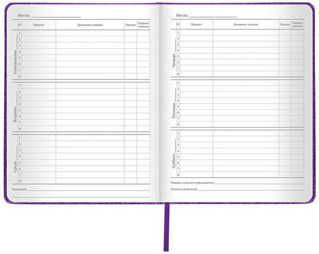 Дневник 1-11 класс 48 л., кожзам (твердая с поролоном), фольга, BRAUBERG "SPARKLE", фиолетовый, 105461