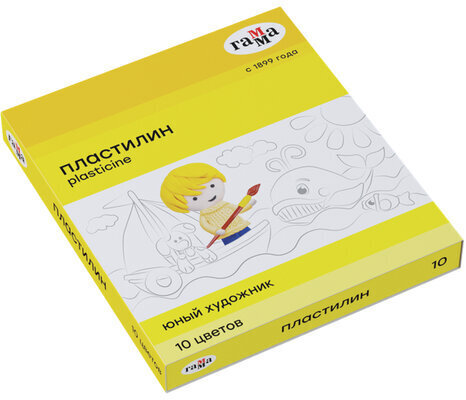 Пластилин классический ГАММА "Юный художник NEW", 10 цветов, 140 г, со стеком, картонная упаковка, 280044