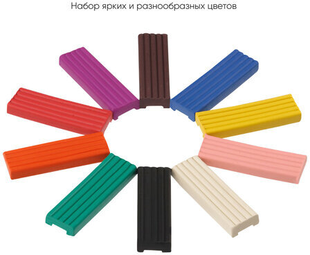 Пластилин классический ГАММА "Юный художник NEW", 10 цветов, 140 г, со стеком, картонная упаковка, 280044