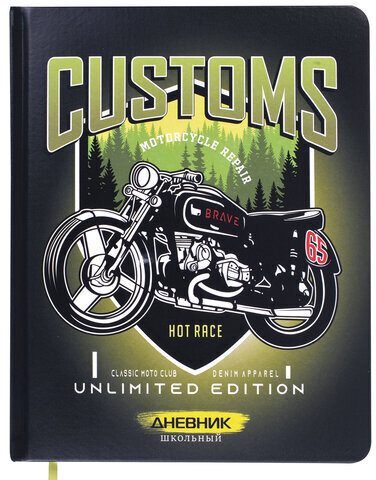Дневник 1-11 класс 48 л., кожзам (твердая с поролоном), печать, наклейки, ЮНЛАНДИЯ, "Мотоцикл", 106186