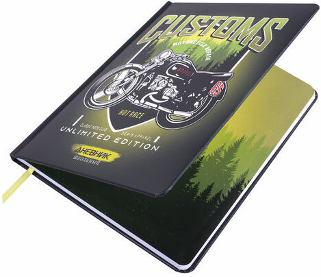 Дневник 1-11 класс 48 л., кожзам (твердая с поролоном), печать, наклейки, ЮНЛАНДИЯ, "Мотоцикл", 106186