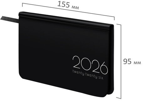 Еженедельник датированный 2026 МАЛЫЙ ФОРМАТ 95х155 мм, А6, BRAUBERG "Vista", под кожу, "Black coal", 117205