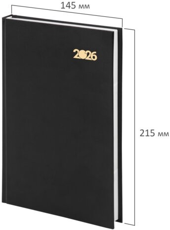 Ежедневник датированный 2026 145х215 мм, А5, STAFF, обложка бумвинил, черный, 117307