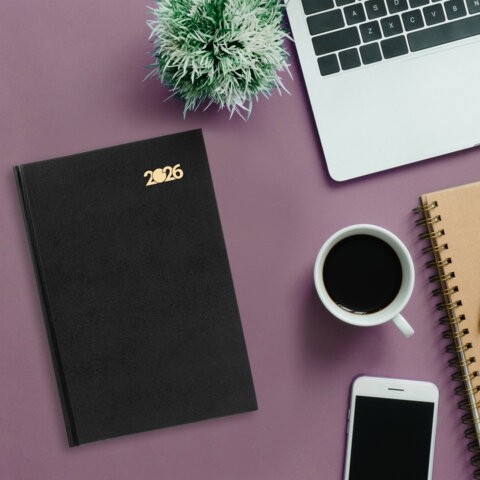 Ежедневник датированный 2026 145х215 мм, А5, STAFF, обложка бумвинил, черный, 117307