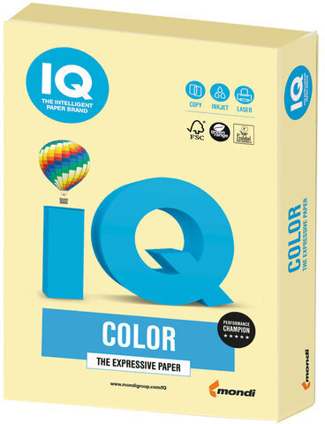 Бумага цветная IQ color, А4, 160 г/м2, 250 л., пастель, желтая, YE23