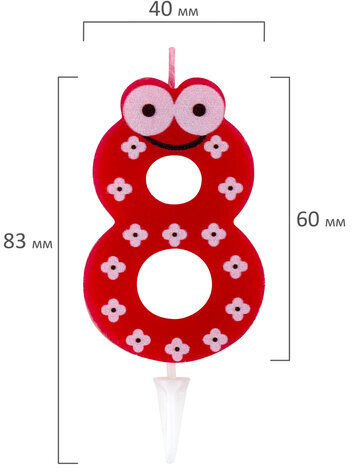 Свеча-цифра для торта "8" "С глазками", 6 см, ЗОЛОТАЯ СКАЗКА, с держателем, в блистере, 591411