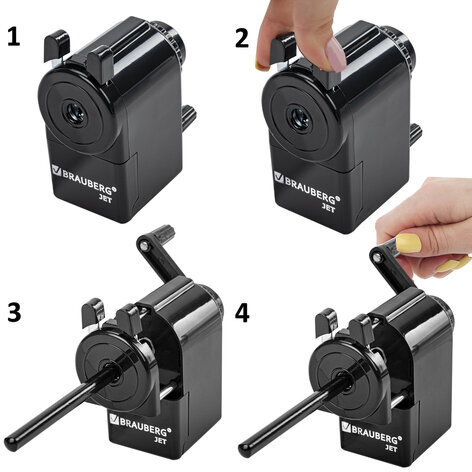 Точилка механическая BRAUBERG "JET", металлический механизм, корпус черный, 229566