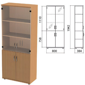 Шкаф закрытый со стеклом &quot;Этюд&quot;, 800х384х1942 мм, цвет бук бавария (КОМПЛЕКТ)