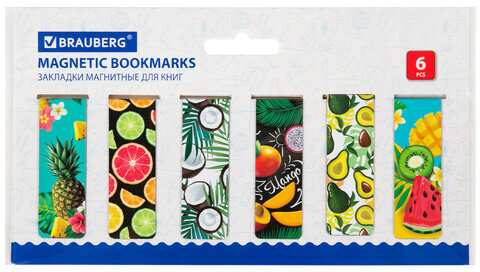 Закладки для книг МАГНИТНЫЕ, "FRUITS", набор 12 шт., 60x20 мм, BRAUBERG, 113173