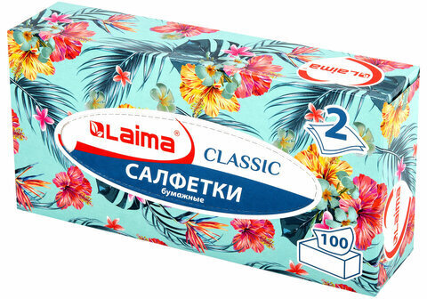 Салфетки косметические 100 шт. в картонном боксе 2-слойные, LAIMA "Everyday", 20х20 см, 113588