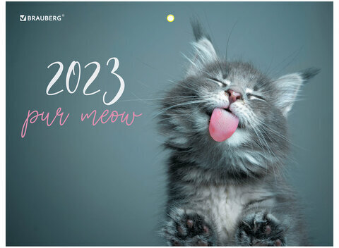 Календарь квартальный на 2023 г., 3 блока, 3 гребня, с бегунком, офсет, "MEOW", BRAUBERG, 114224