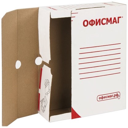 Короб архивный с клапаном А4 (260х325 мм), 75 мм, до 700 листов, плотный, микрогофрокартон, БЕЛЫЙ, ОФИСМАГ, 123017