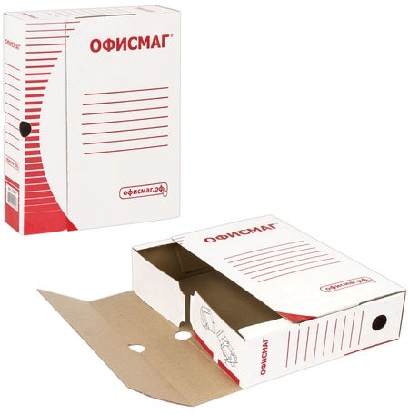 Короб архивный с клапаном А4 (260х325 мм), 75 мм, до 700 листов, плотный, микрогофрокартон, БЕЛЫЙ, ОФИСМАГ, 123017