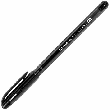 Ручка гелевая BRAUBERG "Profi-Gel TONE", ЧЕРНАЯ, линия письма 0,4 мм, стандартный наконечник 0,5 мм, тонированный корпус, 144127