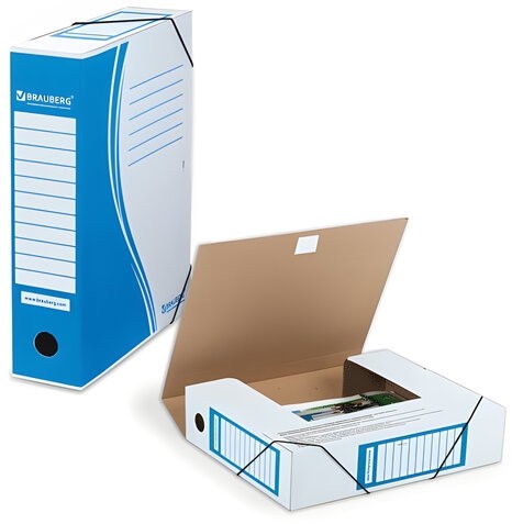 Папка архивная с резинкой А4 (325х250 мм), 75 мм, до 700 листов, плотная, микрогофрокартон, СИНЯЯ, BRAUBERG, 121810